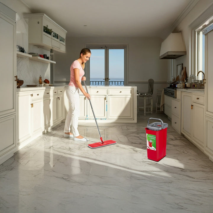 GreenBlue flat mop with bucket and wringer, two HQ microfiber pads, 5.7L capacity, MaxiClean GB870 + Vileda Actifibre Pro cloth