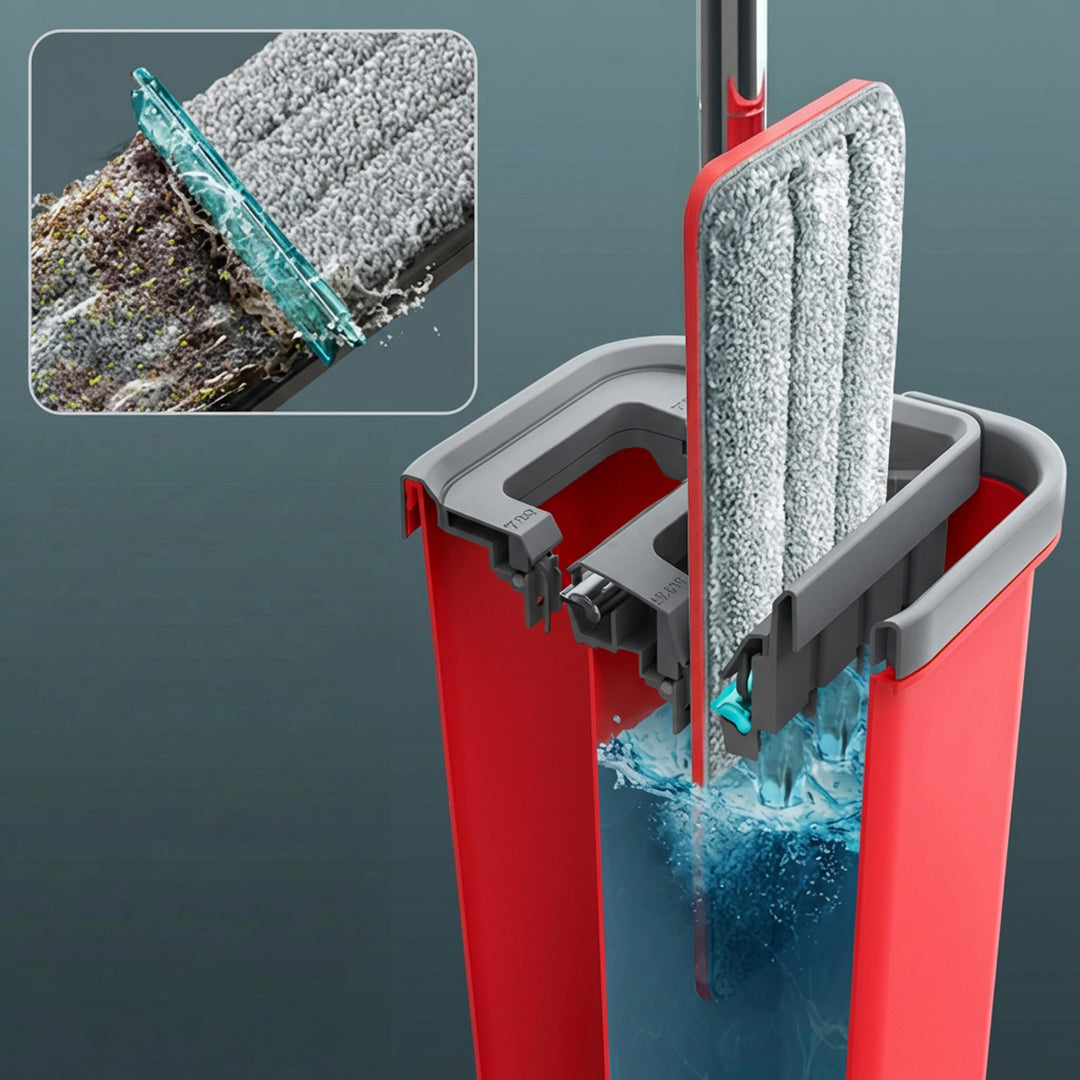 GreenBlue flat mop with bucket and wringer, two HQ microfiber pads, 5.7L capacity, MaxiClean GB870 + Vileda Actifibre Pro cloth