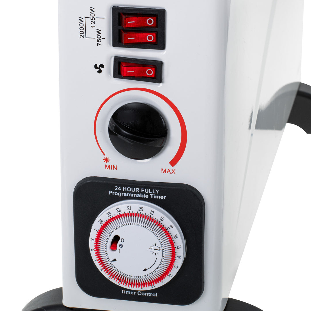 Convector eléctrico, termostato, 2000 W, temporizador de 24 horas, blanco, cable de 150 cm, Mesko, MS 7741W