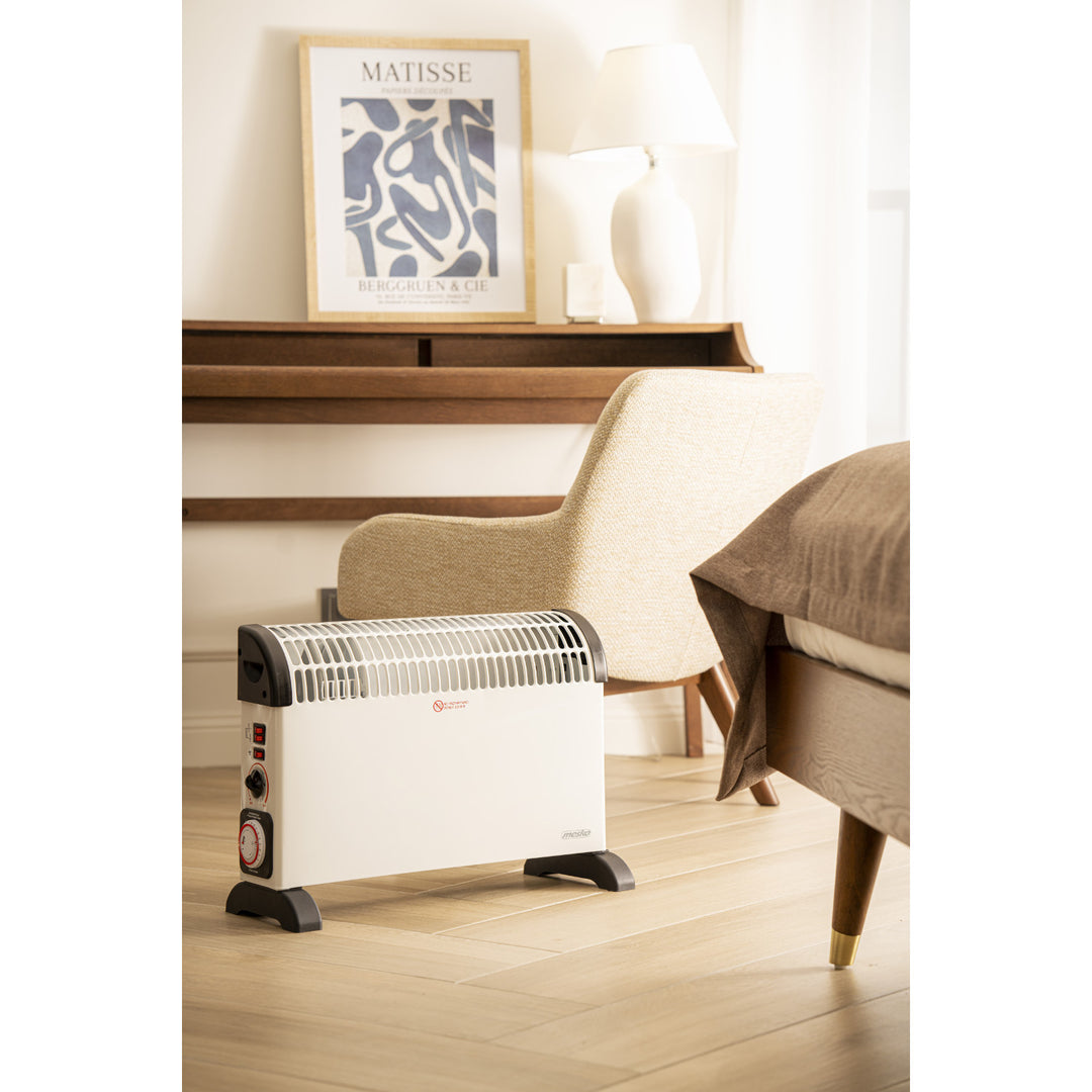 Convector eléctrico, termostato, 2000 W, temporizador de 24 horas, blanco, cable de 150 cm, Mesko, MS 7741W