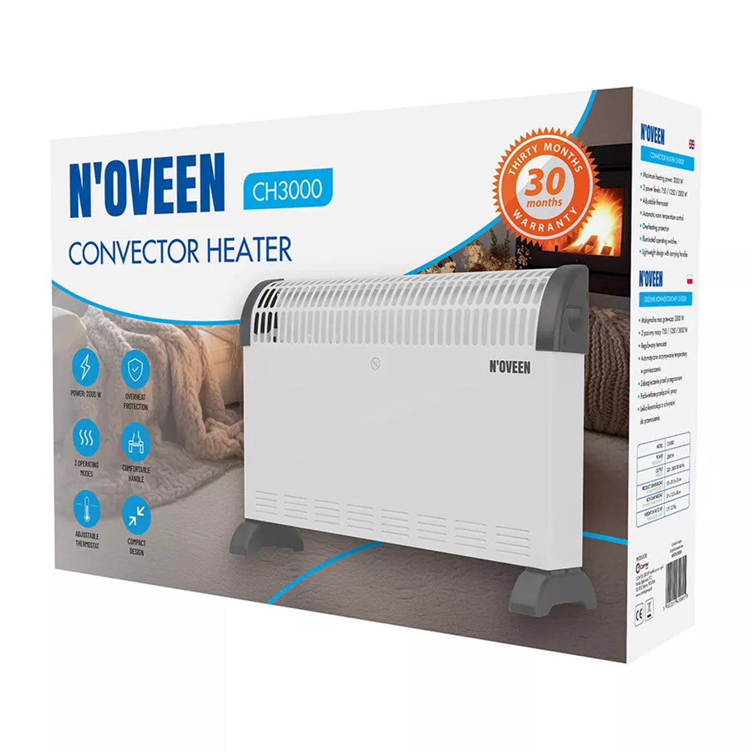 Convector eléctrico, 2000 W, con termostato, blanco, Noveen