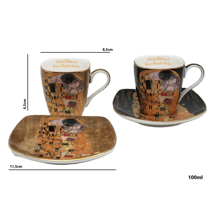 Tasses à espresso en porcelaine « Klimt – Le Baiser », 2 x 100 ml, Queen Isabell