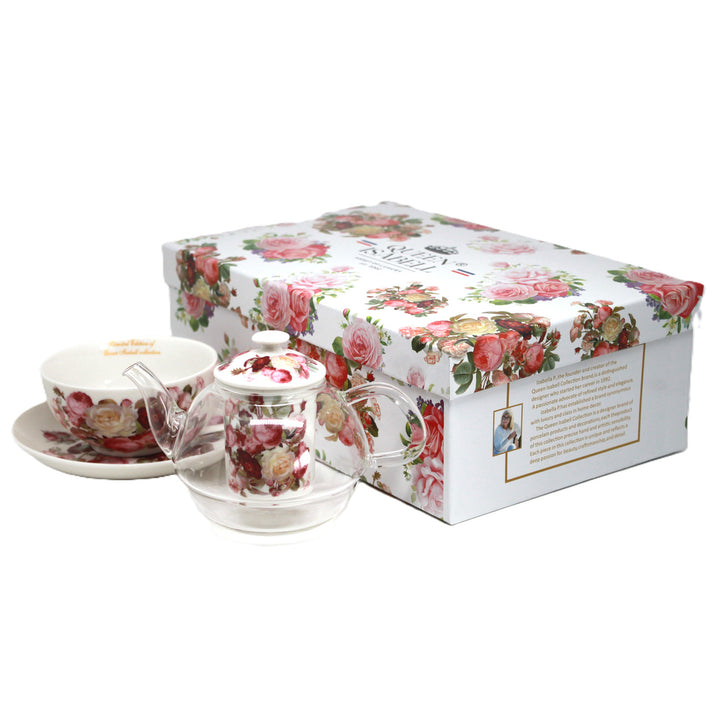Juego de té «Rosas», taza y tetera (tea for one) Queen Isabell