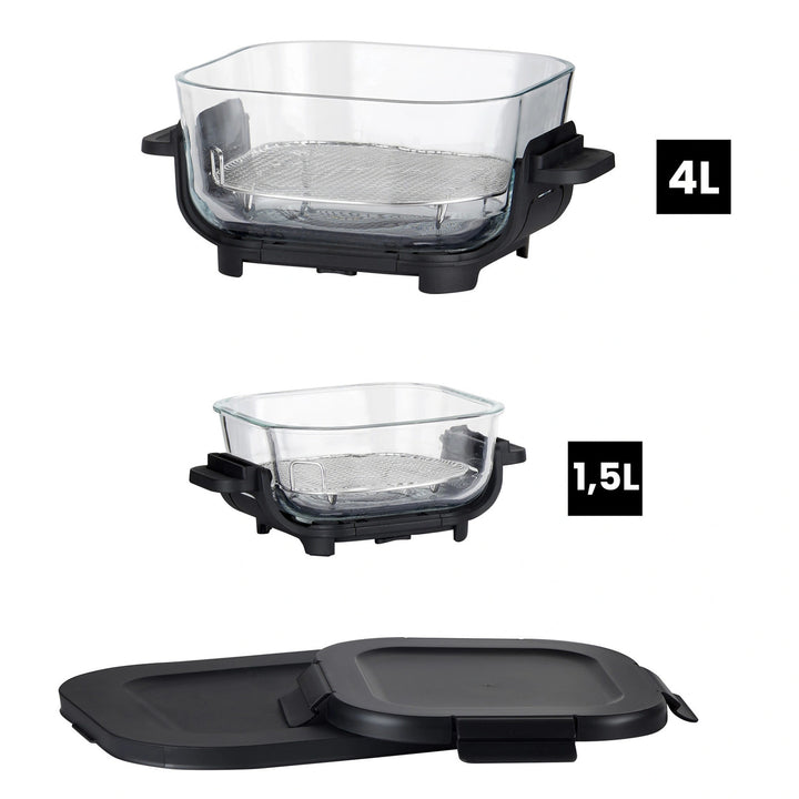 LOVIO PureFry Ultra Crisp LVAF003BK Oil-Free Air Fryer, 4L + 1.5L, 1550W, Black, Glass Baskets