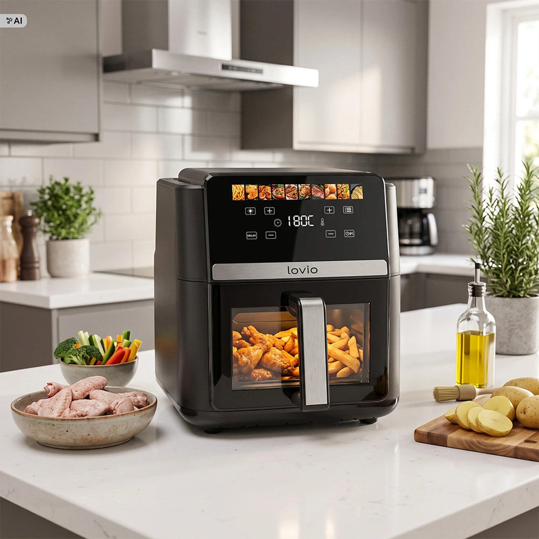 LOVIO DualHeat XXL Ceramic LVAF004BK 9L 2000W Oil-Free Air Fryer, Black