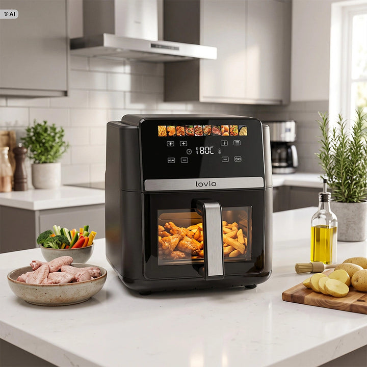 LOVIO DualHeat XXL Ceramic LVAF004BK 9L 2000W Oil-Free Air Fryer, Black