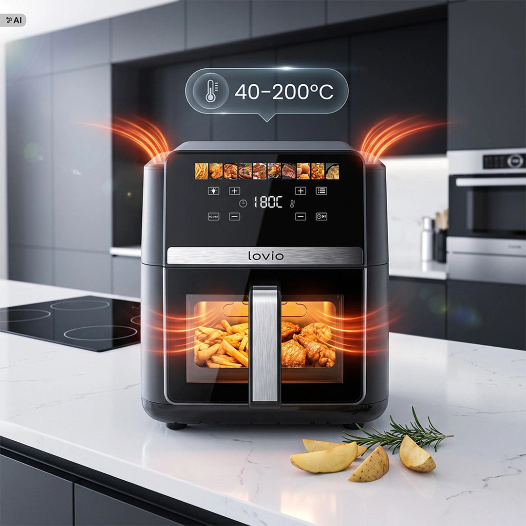 LOVIO DualHeat XXL Ceramic LVAF004BK 9L 2000W Oil-Free Air Fryer, Black