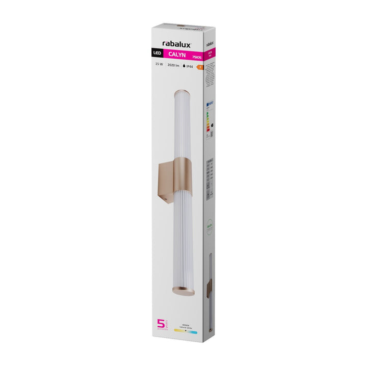 Bathroom Wall Sconce, Calyn, LED 15W, 4000K, 1450 lm, L60 cm, Gold, IP44, 75105