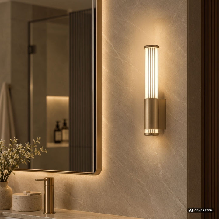 Bathroom Wall Sconce, Calyn, LED 6W, 4000K, 530 lm, H29 cm, Gold, IP44, 75106