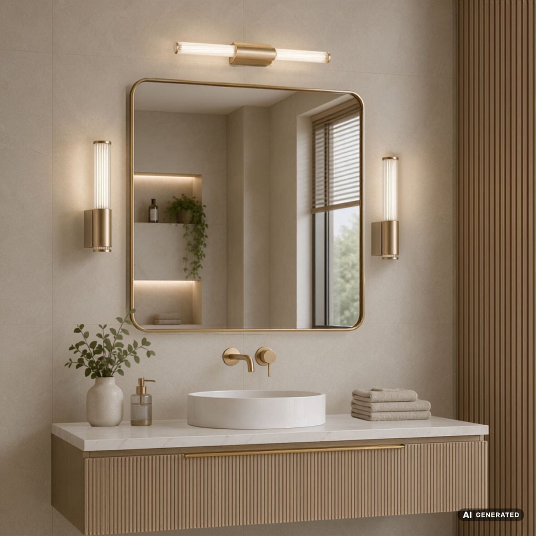 Bathroom Wall Sconce, Calyn, LED 6W, 4000K, 530 lm, H29 cm, Gold, IP44, 75106