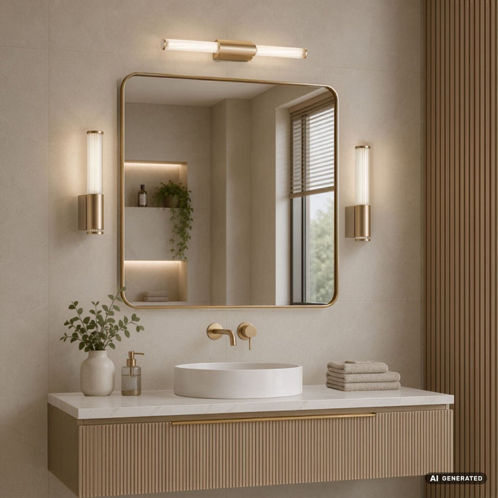 Bathroom Wall Sconce, Calyn, LED 6W, 4000K, 530 lm, H29 cm, Gold, IP44, 75106