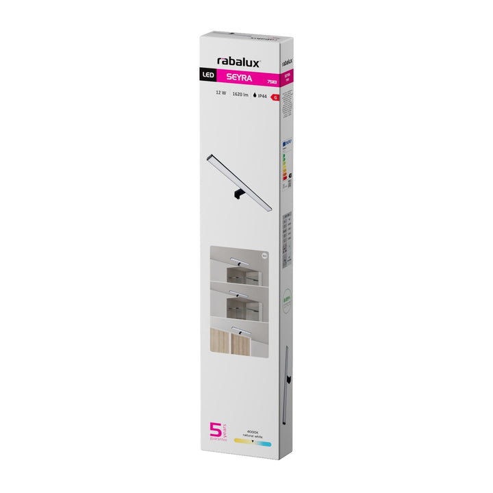 Bathroom Wall Sconce, Seyra, LED 12W, 4000K, 910 lm, L60 cm, Black, IP44, 75113