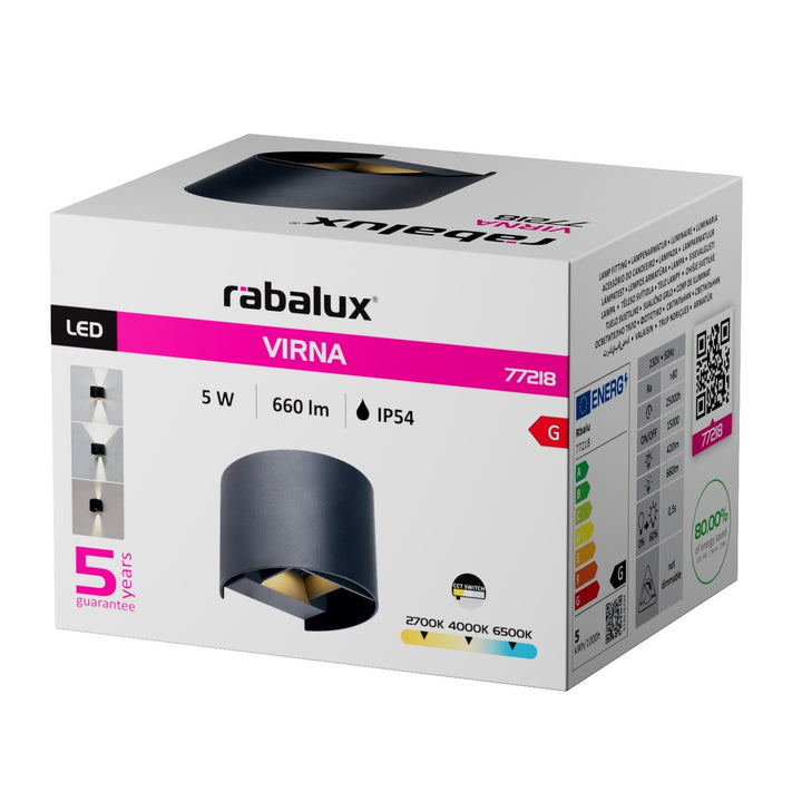 Applique d'extérieur, Virna, LED 5 W, 420 lm, température de couleur 2 700, 4 000, 6 500 K, IP54, noir, 77218