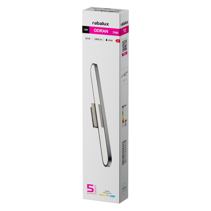 Applique de salle de bains, Odran, LED 18 W, 1 350 lm, 4 000 K, L 60 cm, gris métallisé, IP44, 75115