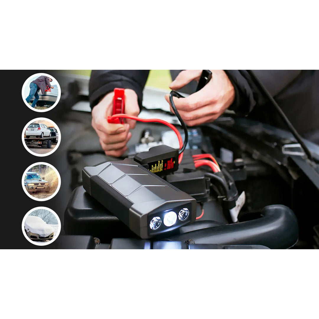 Démarreur d'urgence Extralink Jump Max7, capacité de 10 000 mAh, 3 LED, lampe de poche, boussole, marteau, courant de démarrage de 400 A, courant de crête de 1 000 A