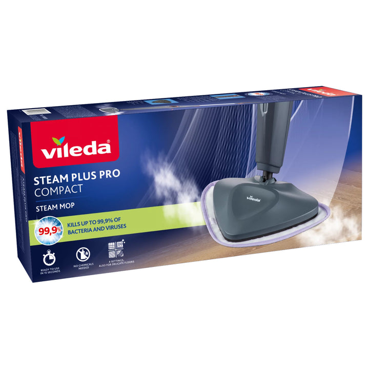 Vileda Steam Plus Pro Steam Mop, kills 99.9% of bacteria, heats up quickly, suitable for all types of floors, 180839