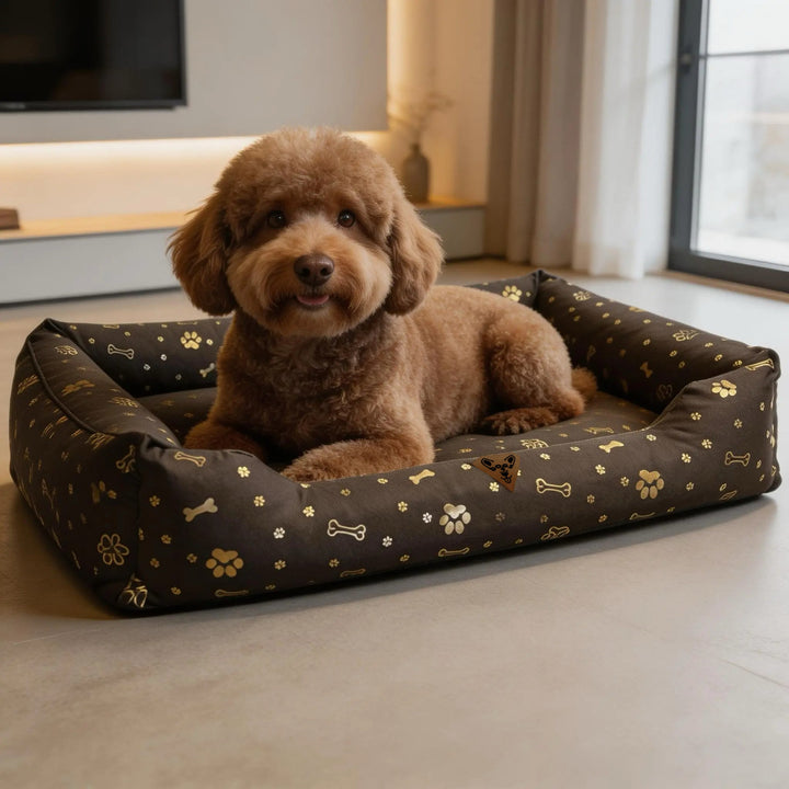 Dog bed, 100x75, waterproof, gold bones, detachable, Dogs4life