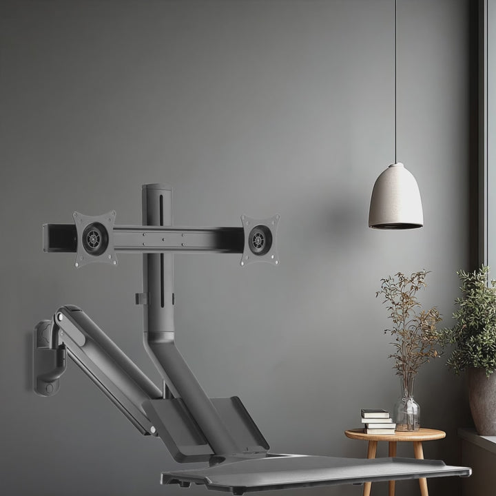 Maclean MC-633 Soporte para monitor Montaje en pared Estante para teclado Estación de trabajo con soporte para sentarse VESA 17" - 32"