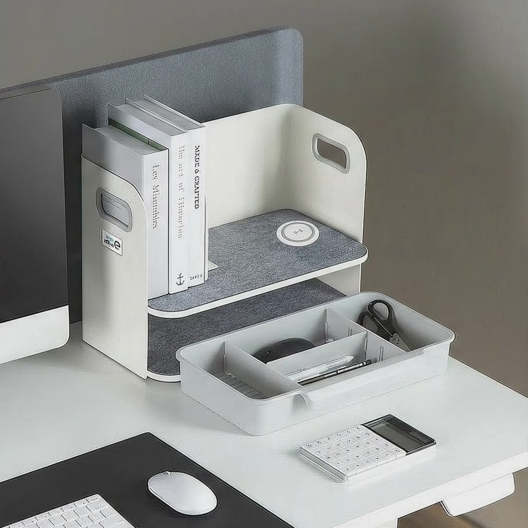 Desk Organizer Wireless Qi Charging Shelf Drawer Bookend Home Office Tray Up to 10kg