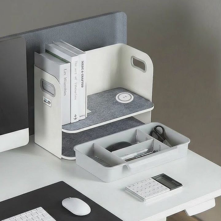 Desk Organizer Wireless Qi Charging Shelf Drawer Bookend Home Office Tray Up to 10kg