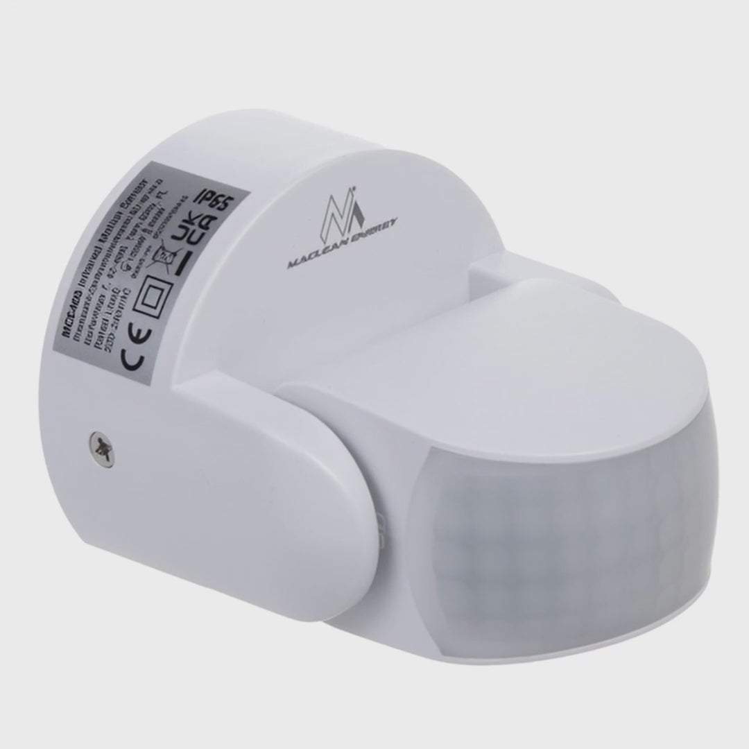 Maclean PIR motion sensor, infrared, IP65, white, range 12m, max load 600/1200W, MCE468 W