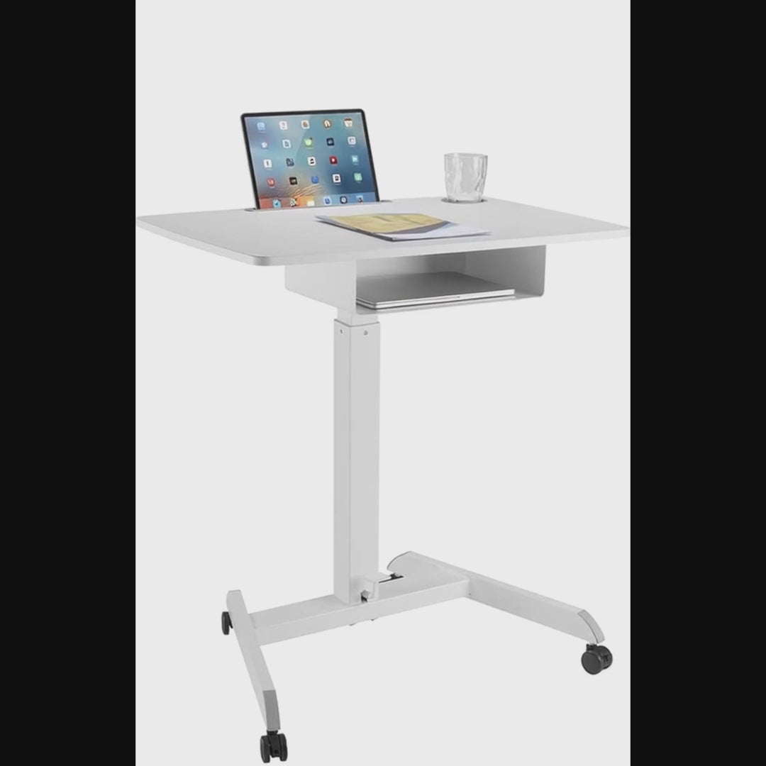 Maclean MC-903W Height Adjustable Workstation Desk with Casters Drawer Laptop Sit Stand Desk 113cm max. 8kg White