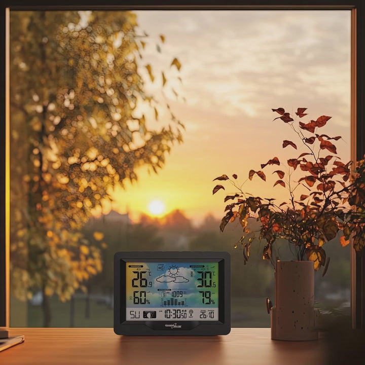 GreenBlue GB540N Estación Meteorológica Inalámbrica, en color, con DCF, Fases Lunares, Barómetro, Calendario, Fuente de Alimentación