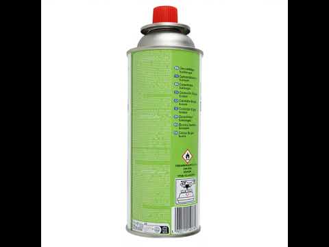 GreenBlue 227g gas cartridge. Certification: Pi 0875, compliant with EN 417, butane, operating range: -10°C to +40°C, GB227