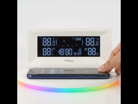 GreenBlue - Draadloos weerstation met draadloze Qi-oplader |  Mood Light Base -  Externe Sensor Binnen- en Buitenthermometer - Wit