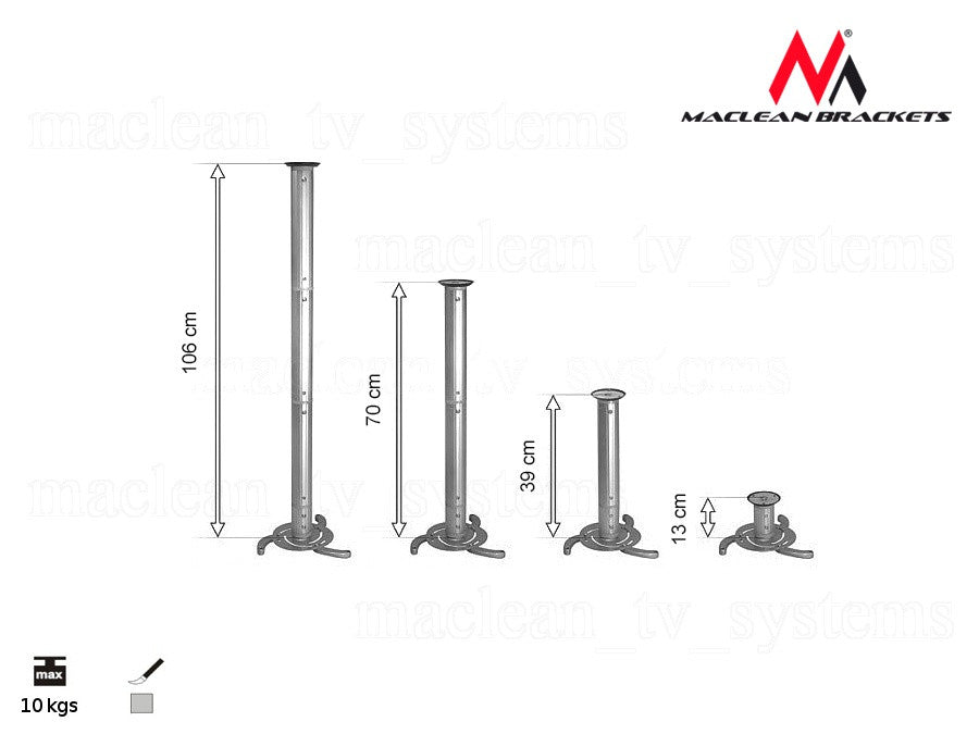 MacLean -beugels MC -517S Universal Projector Plafond Mount Verstelbare arm 8cm - 98 cm intrekbare beugelhouder