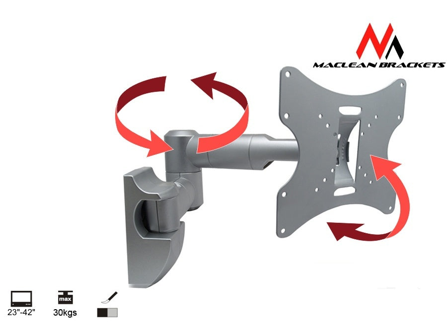 Maclean MC-502A TV Wall Mount Bracket LCD LED Plasma 3D 23-42'' up to 30kg max vesa 200x200 Silver