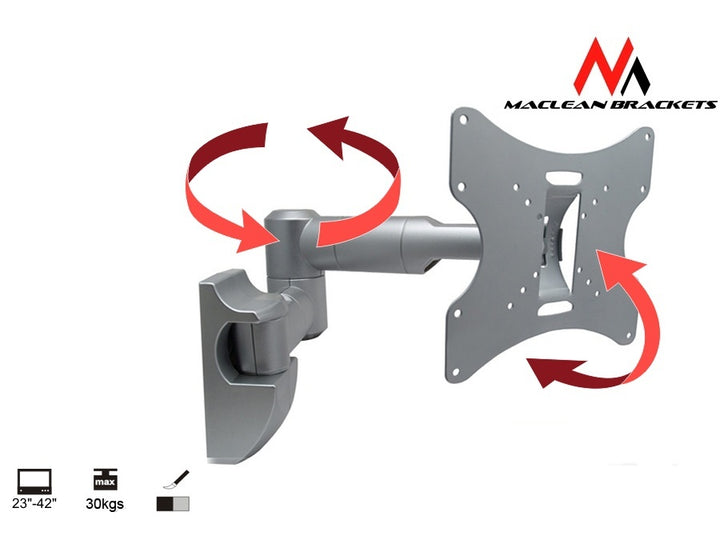 Maclean MC-502A TV Wall Mount Bracket LCD LED Plasma 3D 23-42'' up to 30kg max vesa 200x200 Silver