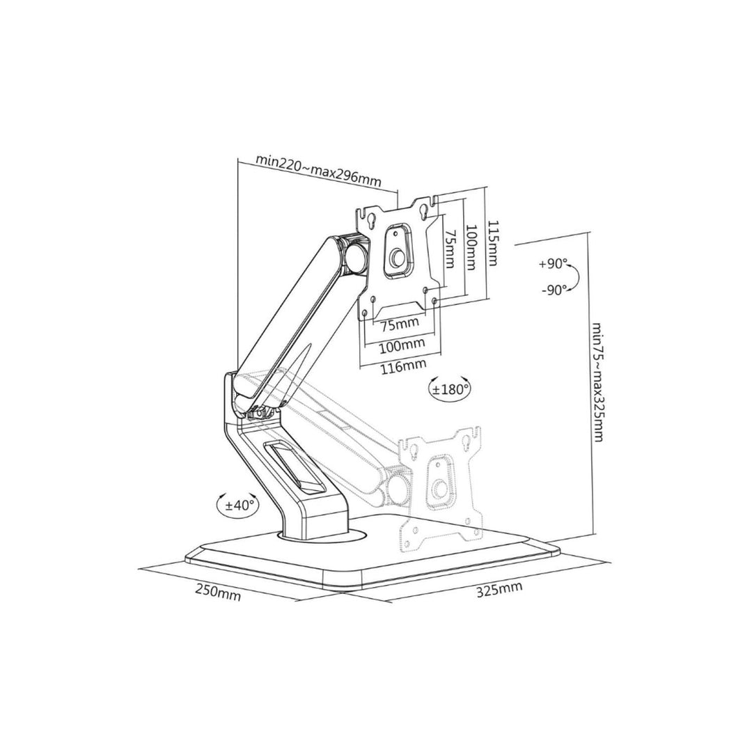 Support pour écran tactile avec base Support pour écran 17"-32" Bras pour écran Autoportant Pivotant Inclinable Rotation VESA 75x75 100x100 jusqu'à 10kg