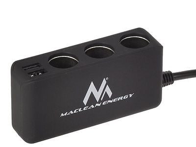 Maclean MCE117 Autolader voltmeter sigarettenaansteker verdeler 3-voudig stopcontact 4xUSB 2 x 2,4A en 2 x 1A 5V KFZ