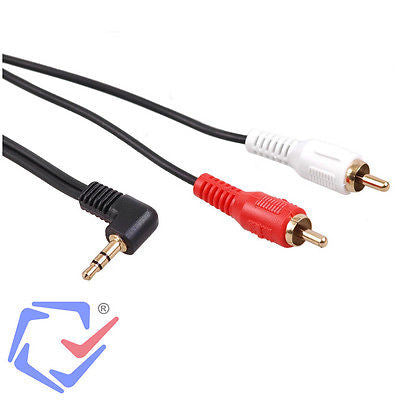 Maclean MCTV-824 Mini Jack Audio Cable 3.5mm Male 2xRCA Stereo Male Black 1m Gold Plugs Angled 90° to 2 RCA Cable