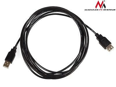 Maclean MCTV-744 Universal Cable USB 2.0 / 1.0 / 1.1 Male - Female Extension AA 3m Black