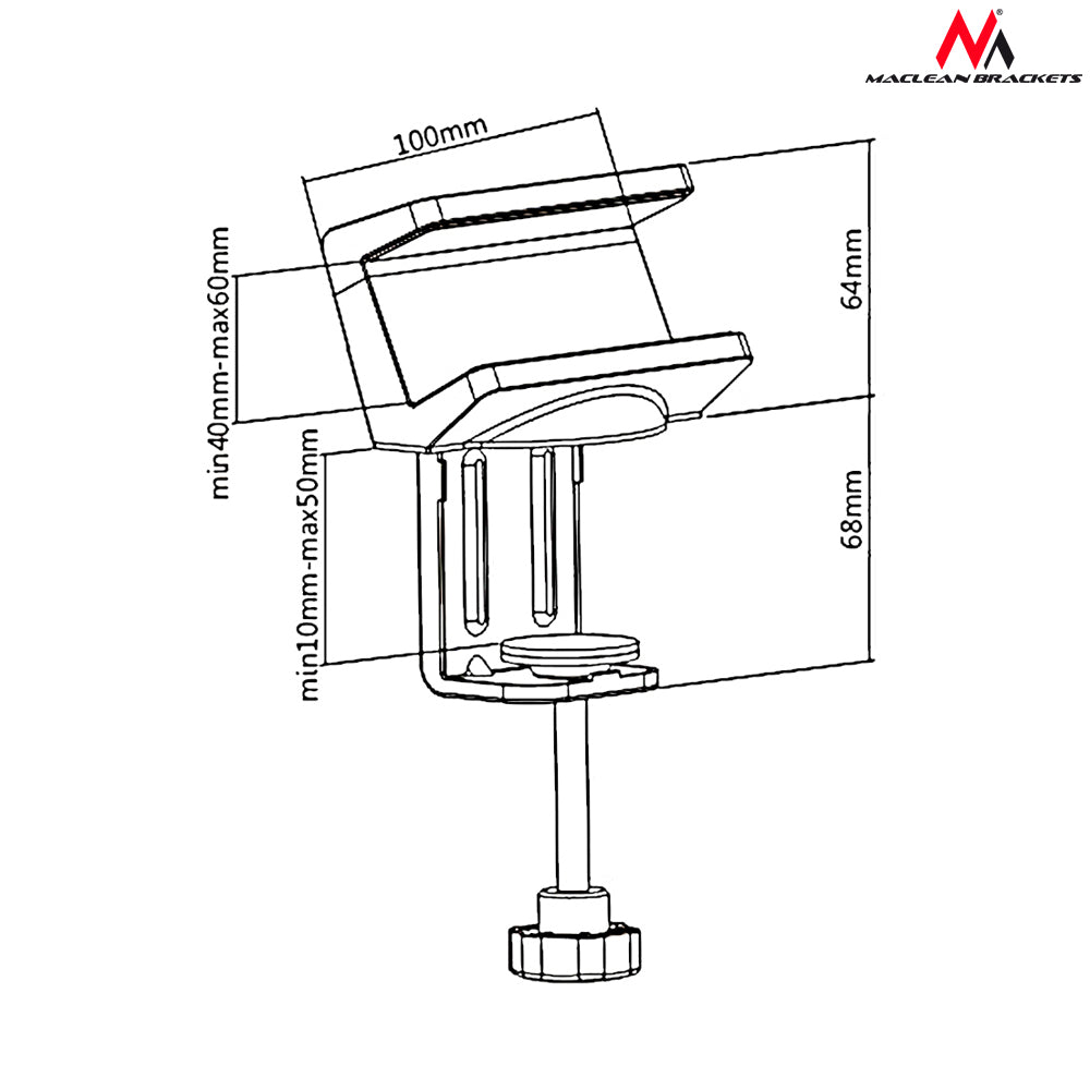 Maclean haakjes MC-808 Desk Holder voor een Power Strip Wit