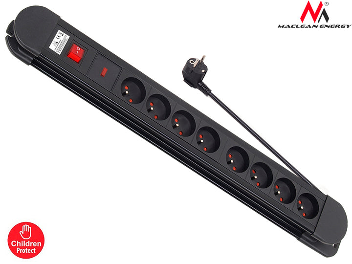 Power strip 8 sockets, illuminated switch, protection for children