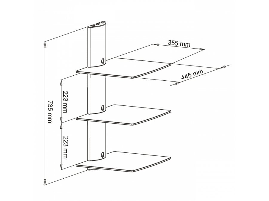 Triple shelf for DVD / tuner / console D-51 Art 543x355x445mm