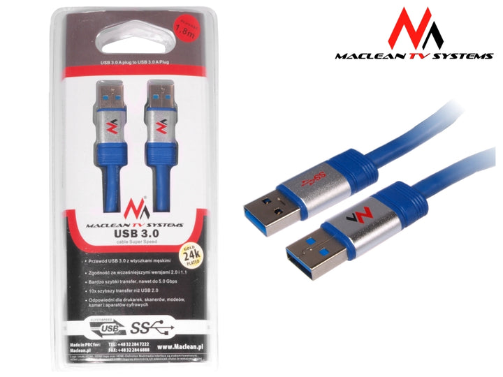 Maclean MCTV-606 Premium 1.8m USB 3.0 Cable AM 5Gb/s Data Transfer Charge