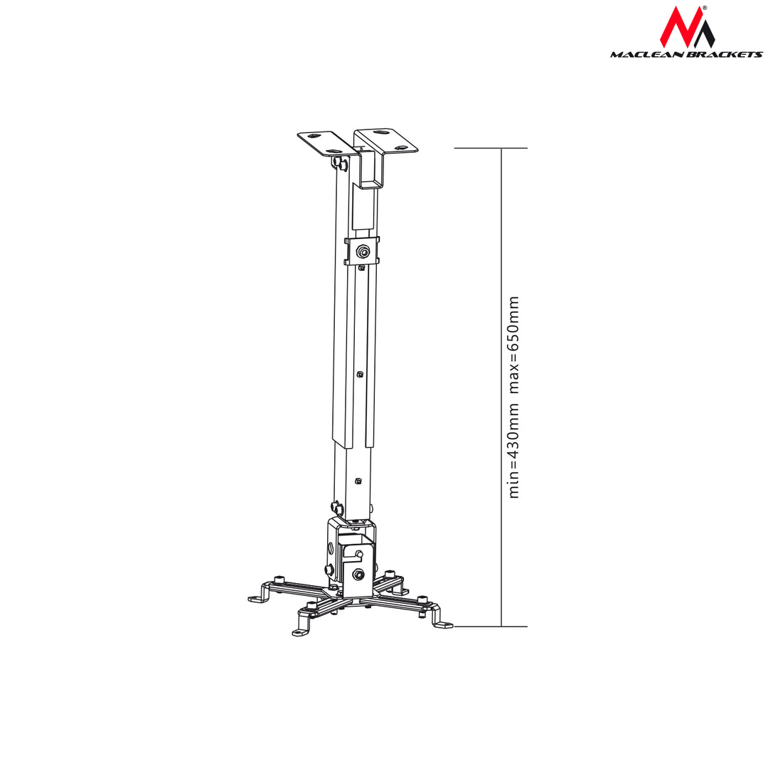 MacLean MC -581 Universal Projector Plafond Mount Bracket - Verstelbare lengte uitbreiden 430 mm - 650 mm kantelen +15 ° / -15 °