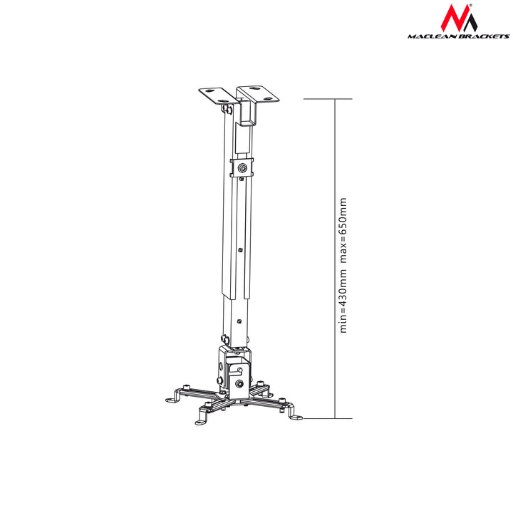 Maclean MC-581 Universal Projector Ceiling Mount Bracket - Extending Adjustable Length 430mm - 650mm Tilting +15° / -15°