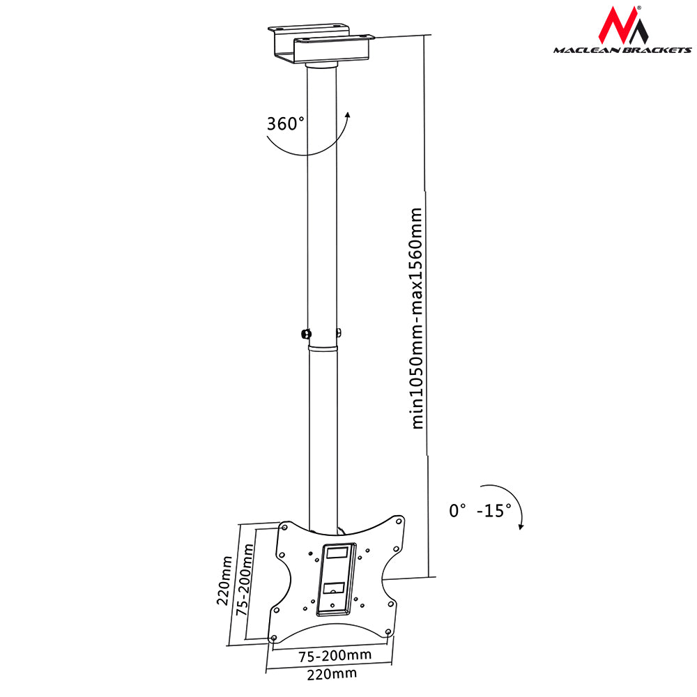 Maclean MC-580 High Quality Ceiling TV LCD / LED max. 50kg 17" - 37"