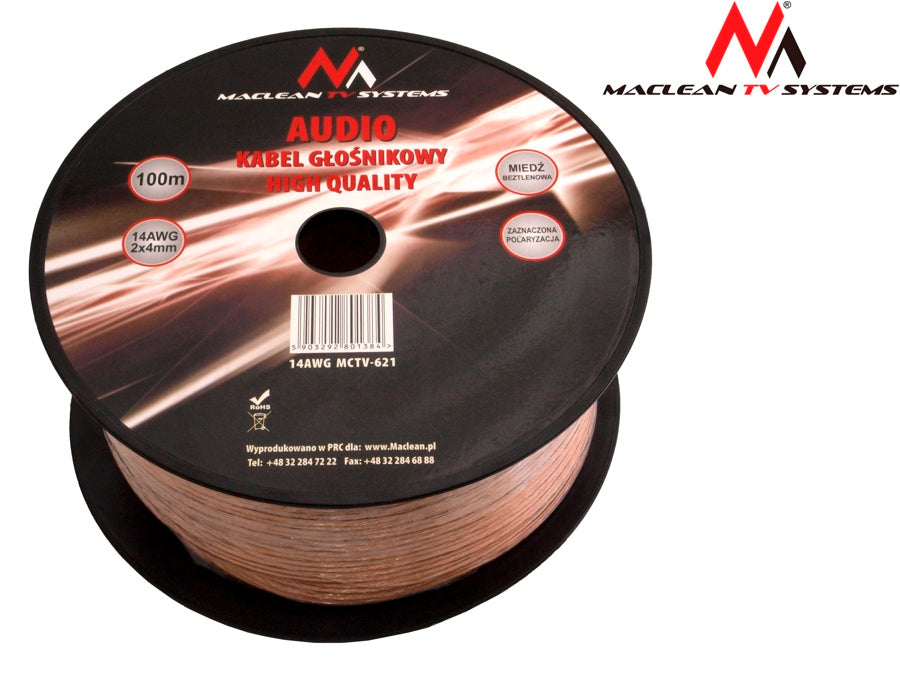 Maclean MCTV-621 Wire Cable Quality OFC Silicone Flexibe Audio Hifi 5m 14AWG OFC Speaker Wire