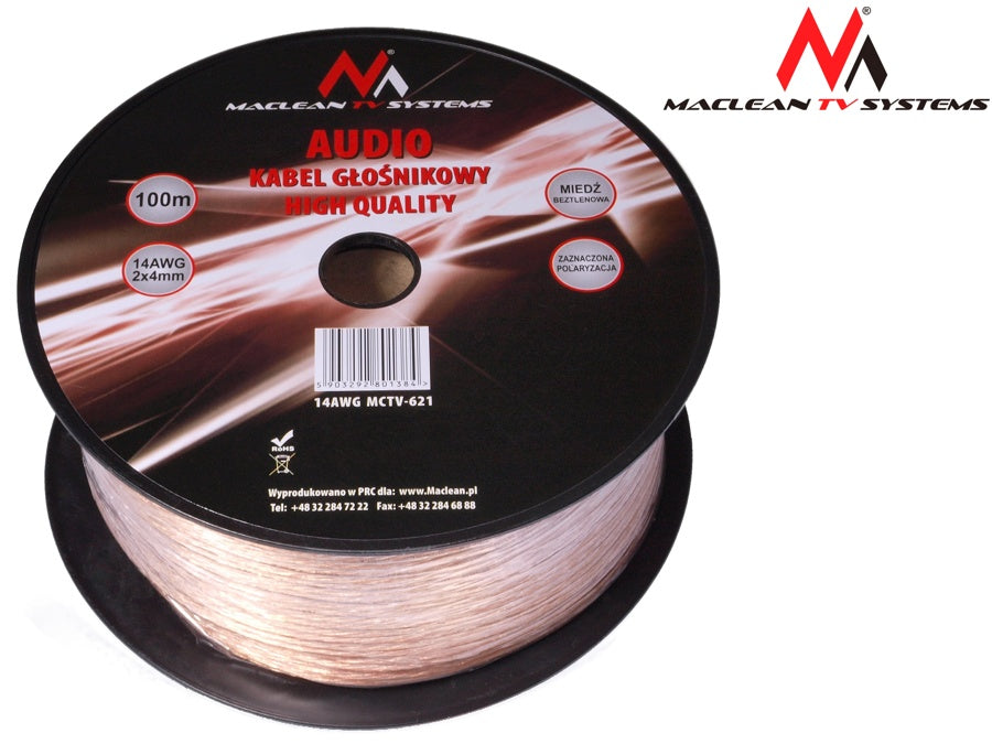 Maclean MCTV-621 Wire Cable Quality OFC Silicone Flexibe Audio Hifi 5m 14AWG OFC Speaker Wire