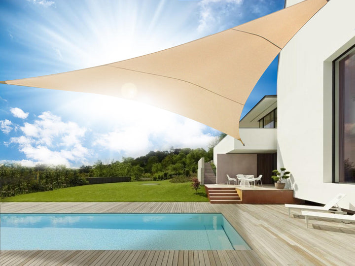 GreenBlue GB501 Toldo Vela Impermeable Triangular 4mx4m Crema Blanco Superficie Hidrofóbica Protección Solar