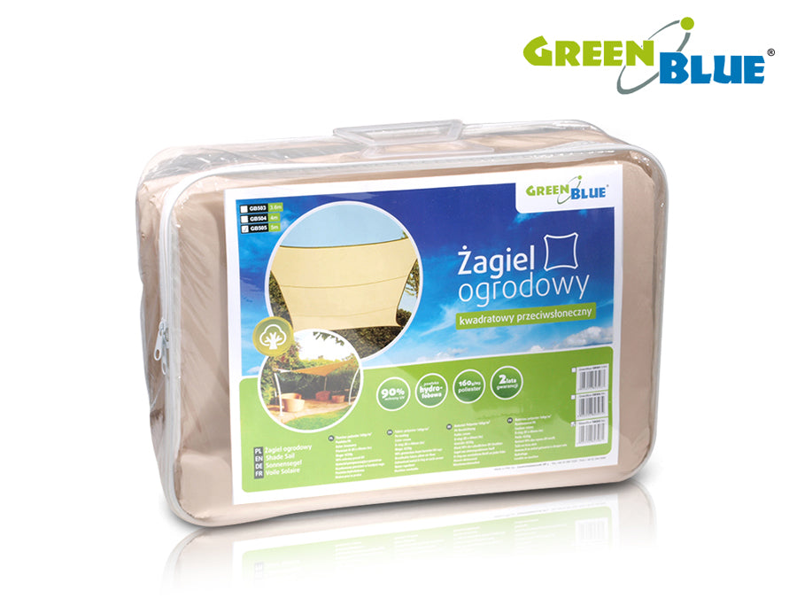 UV-polyester tuinschaduw varen 5m vierkante GreenBlue GB505 crème.