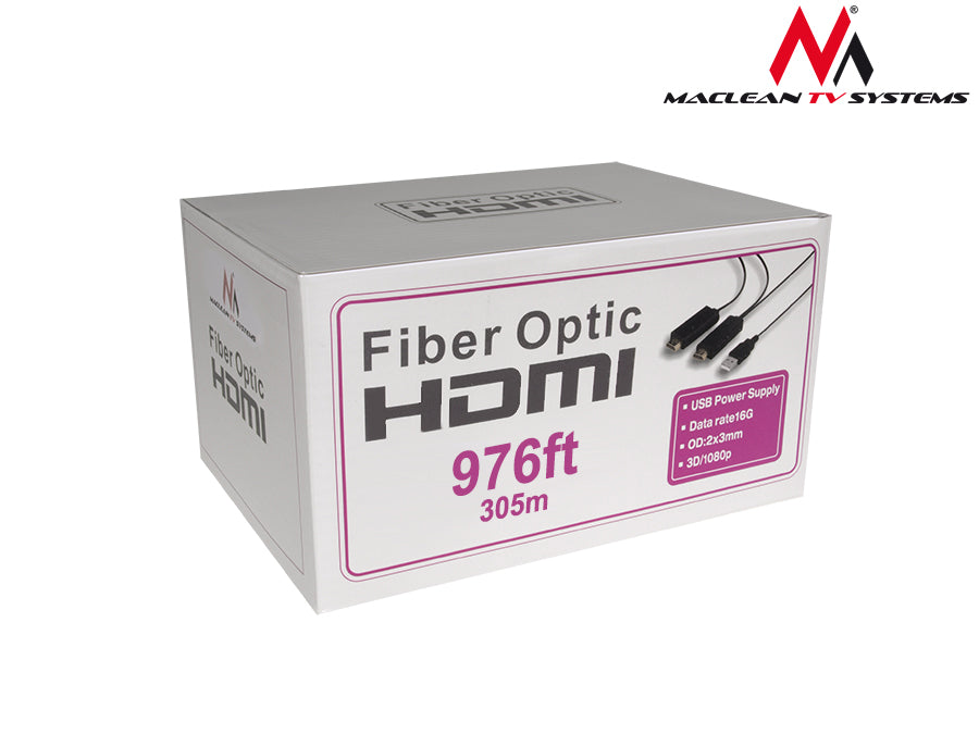 Cable HDMI - HDMI Óptica 305 m, 16 Gbps FullHD 3D Maclean MCTV-683