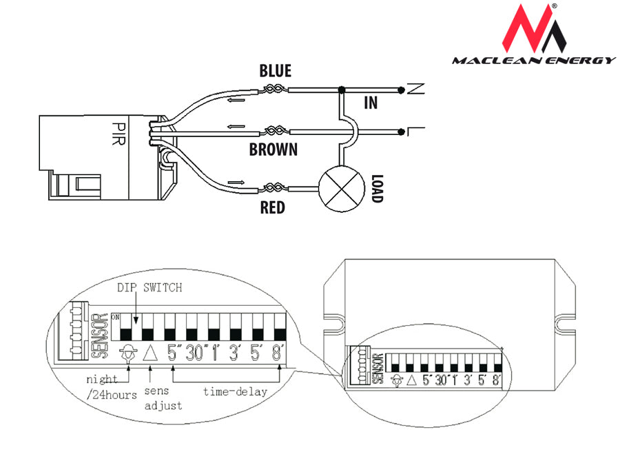 Maclean MCE32 Pir Interrupteur Box Auto Interrupteur Box 800W 360 ° PIR MOTION DÉTECTEUR DE SAtuor de sécurité