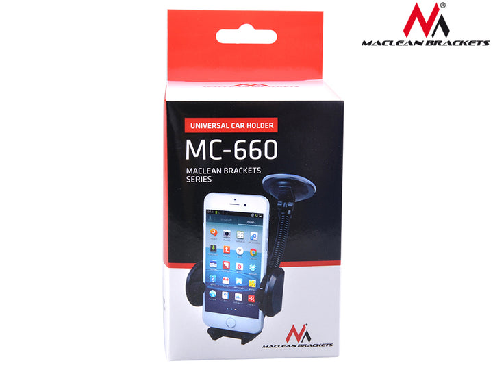 Maclean Brackets MC-660 Universal Car Phone Holder with Suction Cup, Flexible Gooseneck, Windshield Mounted